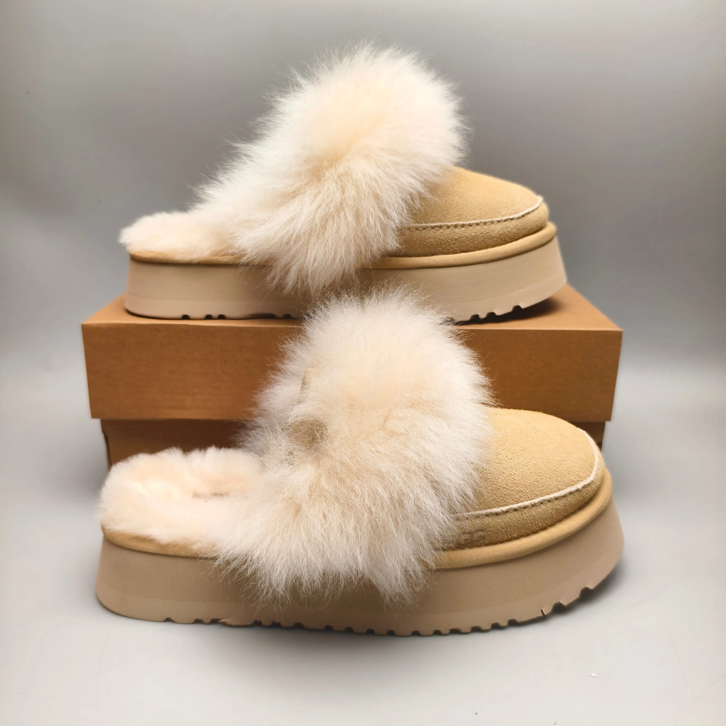 💰520 UGG sheepskin all-in-one snow boots for women 3930 fur top slip-ons Color: sand light blue maroon Size: 35-41